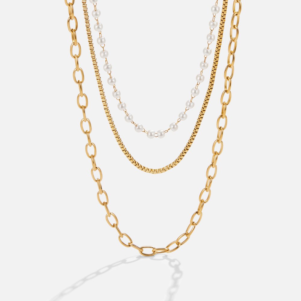 Collier Ariel avec triple chaîne et perles