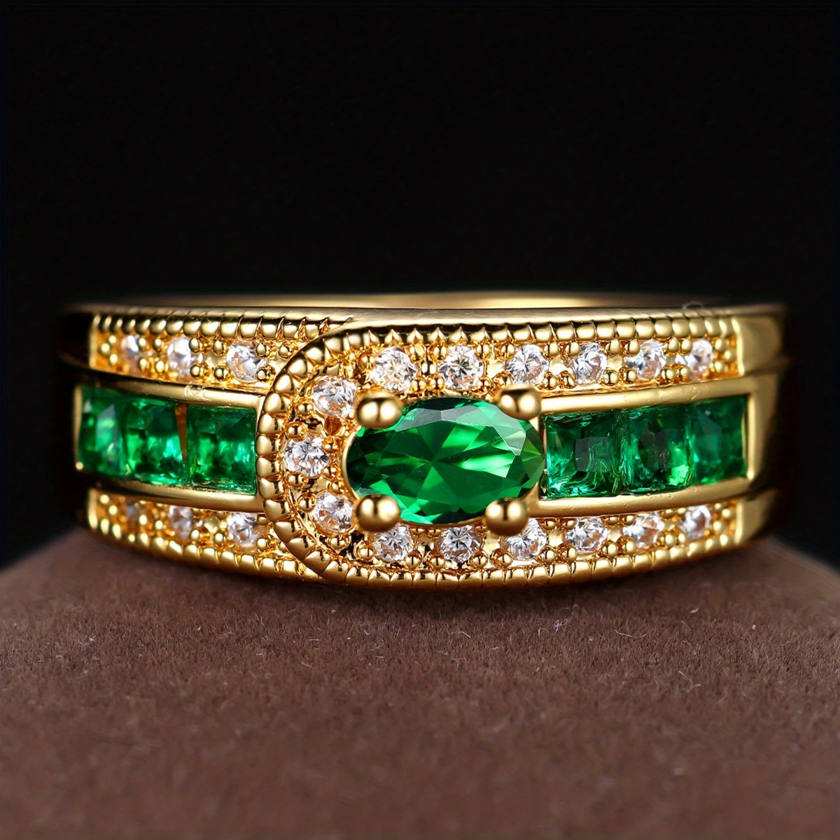 Bague vintage Goldring avec zircon et pierres vertes