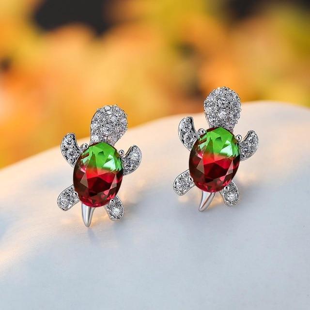Boucles d'oreilles Tortue de mer en zirconium et argent