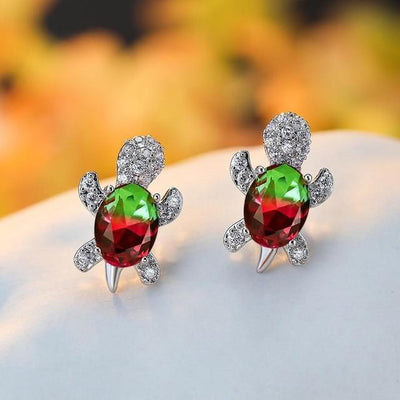 Boucles d'oreilles Tortue de mer en zirconium et argent