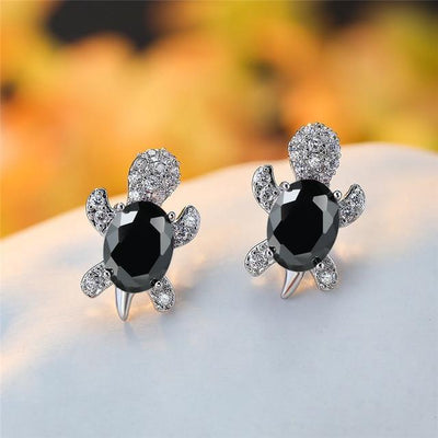 Boucles d'oreilles Tortue de mer en zirconium et argent